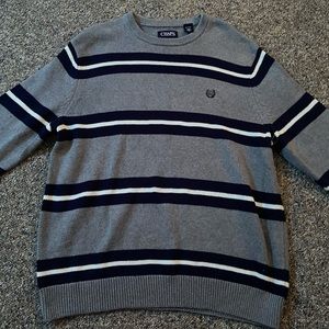 Chaps Mens Sweater Gray/Navy Striped Long Sleeve Crewneck Size XL